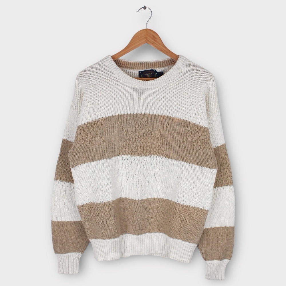 Vintage Lake Harmony Rowing Club Striped Argyle Knit Sweater Men's M Made in USA